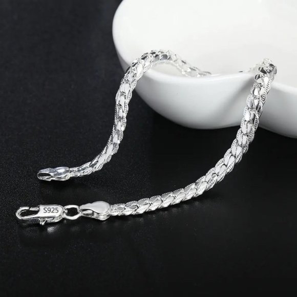 Other - 8 Inch 925 Silver Bracelet 5MM Side Chain Bracelet For Woman Man Fashion Jewelry